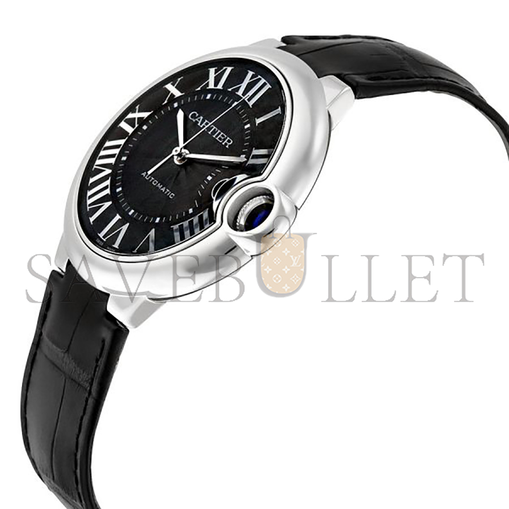 CARTIER BALLON BLEU SERIES BLACK LEATHER STRAP WATCH WSBB0003